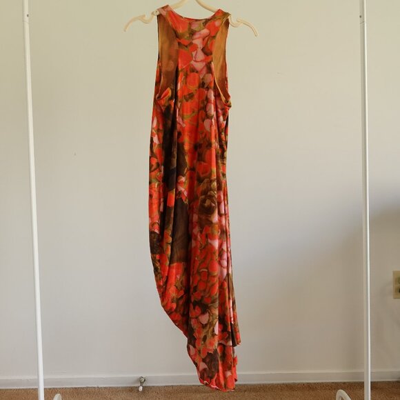 McQ by Alexander McQueen Orange Printed Lyocell Knit Racerback Ruched Dress S - Picture 7 of 16